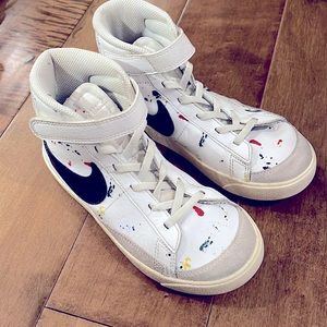 Nike Blazer Mid '77 "White/Black/White Sail" Grade School Kids' Shoe “splatter”